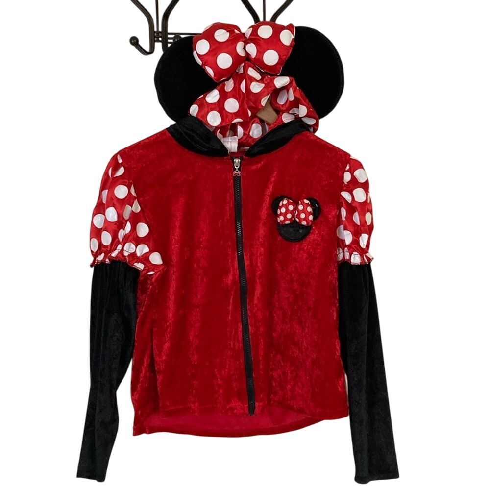 Disney Minnie Mouse Hooded Zip Up Jacket 20x20 M Mouse Ears Bow‎